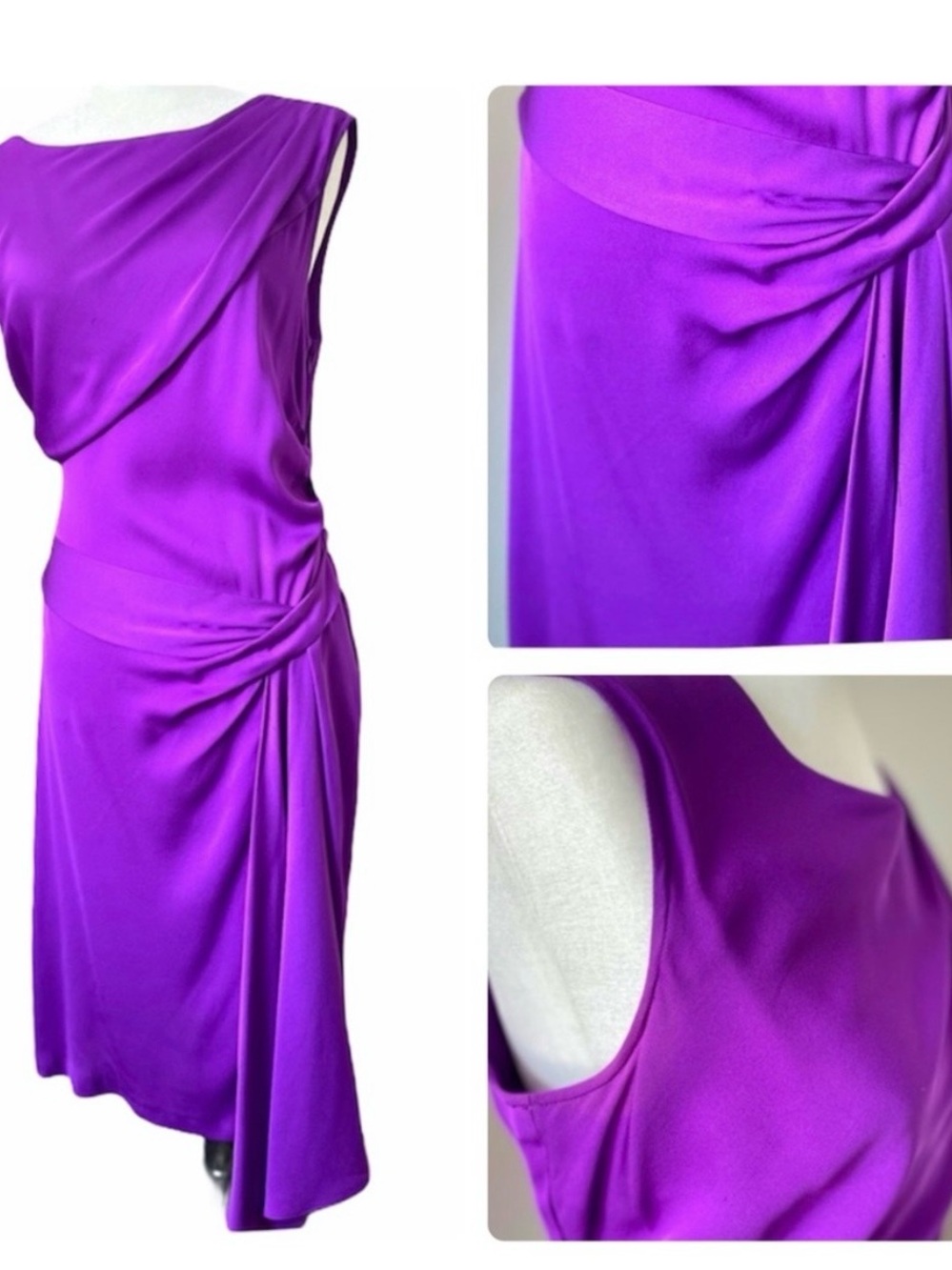 Diane Von Furstenberg One-Shoulder Magenta Draped Cocktail Dress